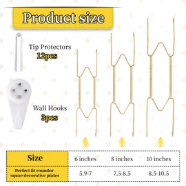 Larrel 3 Pack Plate Hangers for The Wall,Wall Plate Hangers,6/8/10 Inch Plates Holders for Displaying on Walls Invisible Heavy Duty Wire Holder with Walls Utility Hooks for 5 to 10.5 Inch Plates