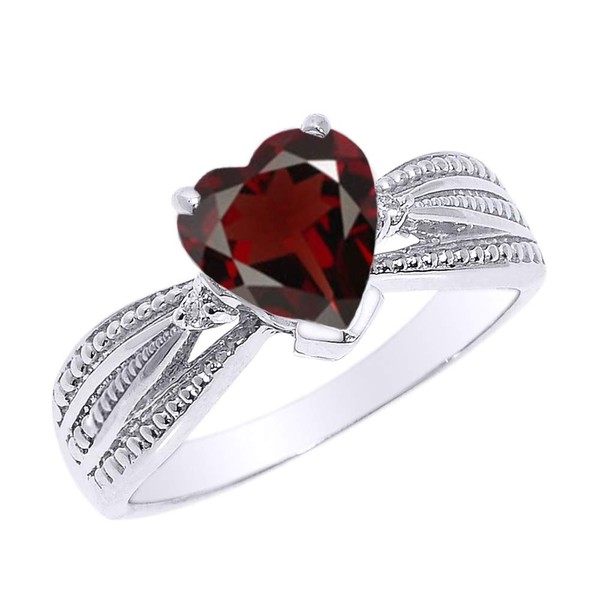 Dazzling Diamond and Heart-Shaped Personalized Garnet Birthstone Proposal Ring in