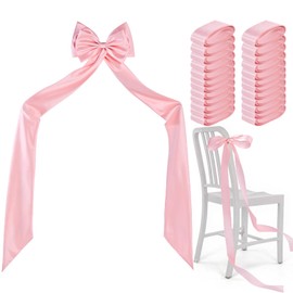 Big Bow with 24 Pcs Chair Ribbon Wedding Aisle Decorations, 78x18 inch Giant Bow for Backdrop Detachable Bow for Dress, Pew Bows Sashes for Chair Wedding Ceremony Outdoor Party (Pink)