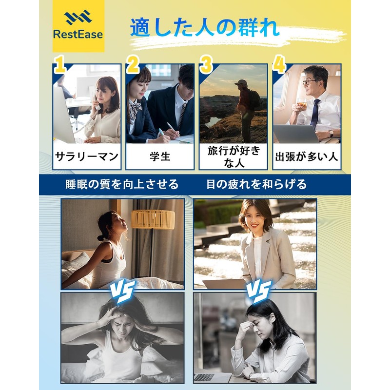 RestEase ホットアイマスク 【 あなたの眠りのパートナー 】 USB 充電式 アイマスク ホット (ブルー)