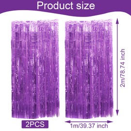 2Pcs 3ft x 6.56Ft Purple Tinsel Glitter Curtain, Metallic Tinsel Curtains Rainbow Foil Fringe Curtains for Photo Backdrop Door Wall Hanging Window Curtain Party Office Decoration