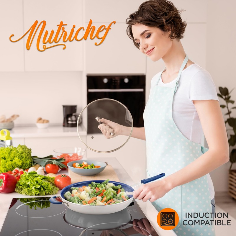 14" Fry Pan With Lid - Extra Large Skillet Nonstick
