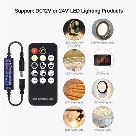 BTF-LIGHTING Mini RF Dimmer Controller 14 Keys for FCOB 3014 5630 5730 3528 LED Strip DC5V/DC12V/DC24V Dimmer Switch Brightness Mode Effect Mode Wireless LED Dimmer Controller (Solid Color)