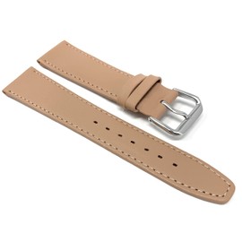 Bandini 18mm Italian Leather Watch Strap Band - Beige with Stitching - Classic - Slim