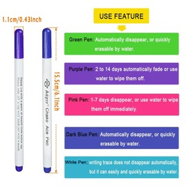 Water Erasable Fabric Marking Pens, 6 Colours Water Erasable Fabric Markers for Sewing Supplies Sewing Accessories Sewing Gifts Quilting Gifts Embroidery Supplies, Tailors Chalk Alternative