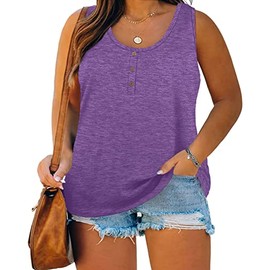 Plus Size Tank Tops for Women Summer Sleeveless Henley T-Shirts Tops Casual Button Down Tunics Shirts