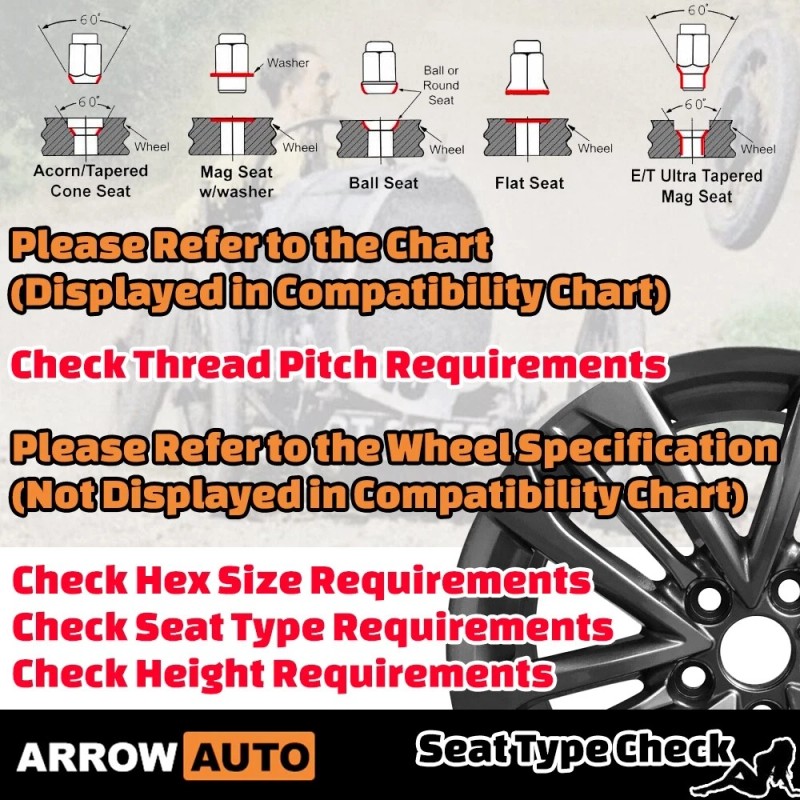 ARROW 20x Black M12x1.5 Spline Cone Lug Bolt 40mmShank Fit
