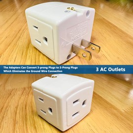 US Plug Adapter Converter,2-Prong to 3-Prong,Wall Plug Splitter with 3 AC Outlets, Travel Adapter for Home and Office