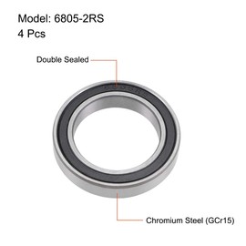 TOP-VIGOR 4Pcs 6805-2RS Deep Groove Ball Bearings, Z2 25mm x 37mm x 7mm Double Sealed Industrial Bearings, Chrome Steel P6(ABEC3) Skateboard Bearings for Electrical Instrument Equipment