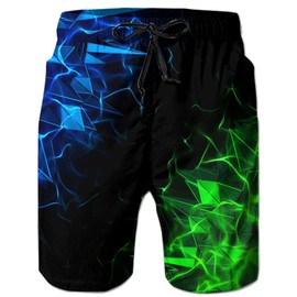 Cozople Men's Swimming Trunks Quick Dry Beach Board Shorts Fashion Blue Green Geometric Swimwear with Drawstring