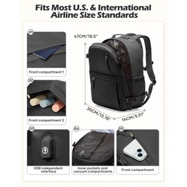 WEPOET Vacuum Backpack Travel with Pump Women, Carry On Laptop Compression Backpacks Flight Approved, Mochila de Viaje Compresion al Vacio, Waterproof Travel Backpack with Vacuum System Men(black)