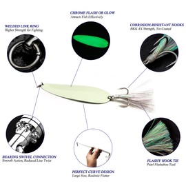 VMSIXVM Magnum Flutter Spoon Jigging Lures, 8-9 Inch Large Hard Metal Sinking Trolling Casting Striper Fishing Spoon Baits for Striped Bass, Salmon, Walleye, Saltwater, Freshwater, Deep Sea Fishing