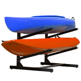 QonicFly Heavy Duty Kayak Storage Rack - Adjustable Freestanding Stand for Kayaks, Canoes, Paddleboards, and Surfboards - Ideal for Garage, Shed, Dock, and Outdoor Storage(2 Levels)