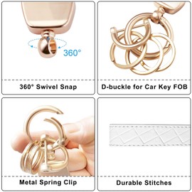 HecticCore Women's Key Ring, Mini Purse Key Ring with Card Holder, Car Key Fob, Leather, Credit Card Holder, Key Ring, Wristlet Pendant for Women (White), White