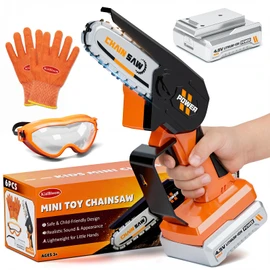 KidBloom Mini Toy Chainsaw with Sound, Kids Tools Set with Gloves & Goggles