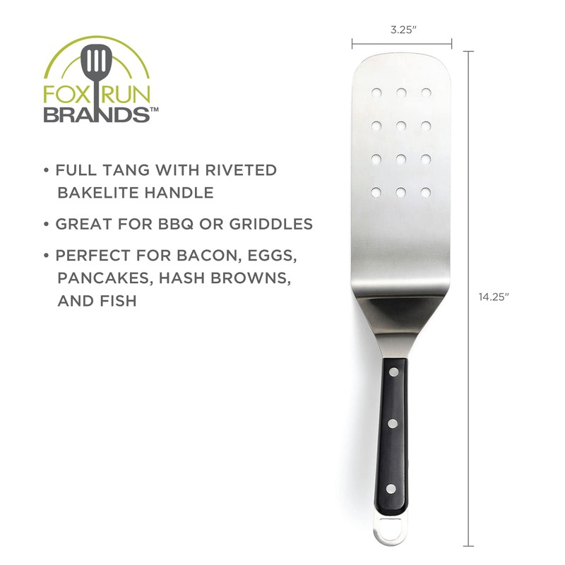 Fox Run Griddle Spatula Slotted, Stainless Steel, Silver, 14.76 x
