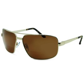 In Style Eyes Just Chillin' Aviator Bifocal Sunglasses - Metal Frame Bifocal Polarized Sunglasses - Polarized Aspheric Lens - Gold - 2.0x