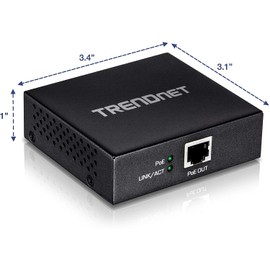 TRENDnet Gigabit PoE+ Repeater/Amplifier, 1 x Gigabit PoE+ In Port, 1 x Gigabit PoE Out Port, Extends 100m For Total Distance Up To 200m (656 ft), Supports PoE(15.4W) & PoE+(30W), Black, TPE-E100