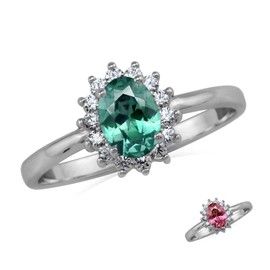Silvershake Petite 7X5mm Created Oval Shape Color Change Alexandrite White Gold Plated 925 Sterling Silver Flower Cluster Business Attire Ring June Gemstone Birthstone Size 8