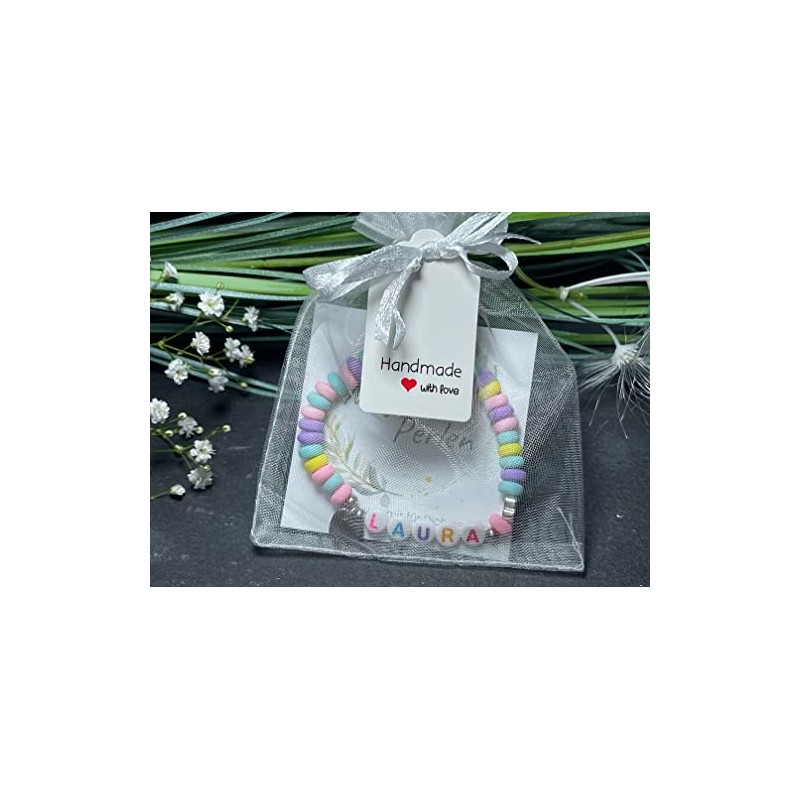 Majas Perlen Armband mit Namen Polymer Pastell Candy Silber oder