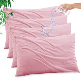 Gogreen Bamboo Rayon Waterproof Pillow Protector, Breathable Pillow Cover, Cooling Pillow Case with Zipper, Super Soft Pillow Case Cover with Zipper (4 Packs, Standard 20"x26", Pink)