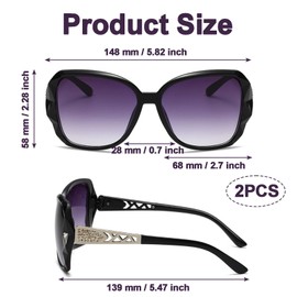 2 Pairs Sunglasses Womens, Womens Sunglasses, Oversized Polarized Fashion Retro Ladies Sunglasses, Classic Sparkling Large Frame Ladies Sunglasses with UV Protection for Shopping Travelling Party