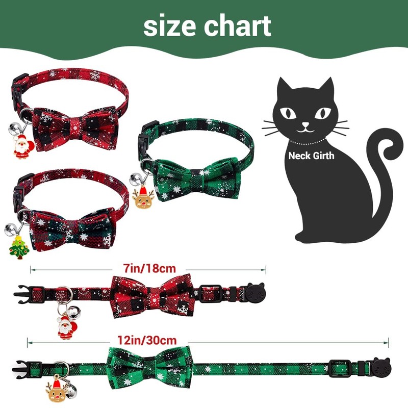 DIYDEC 3 Pack Christmas Plaid Cat Collars, Breakaway Cat Collars