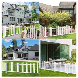 TANG 1 Set 34.6" H x 84" W White PVC Outdoor Decorative Fence Garden Picket Fence for Yard Walkways Landscape Patio Air Conditioner Fence (20 Pickets, Curved)
