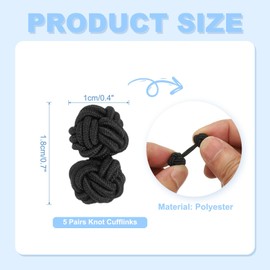 sourcing map 5 Pairs Silk Knot Cufflinks, Elastic Fabric Cufflinks Twist Knot Dress Accessories Cuff Link for Men/Women Shirts Dress Coats, Black