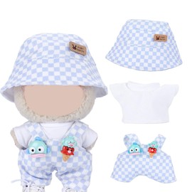 17cm Doll Clothes, Clothing for 17 cm Doll Plush, Chic Style Set for 17cm Dolls, Hat & Overalls Set for 17cm Doll Accessories Suit (Blue)
