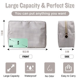 izuzta - Organizador de bolsa de maquillaje de nailon para viajes, bonita bolsa para monedas, cuadriculado, Large