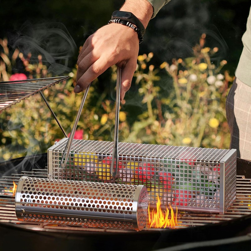 BBQ Net Tube - 2 Pack Rolling BBQ Basket, Quadratisches