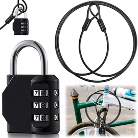 Padlock Dial, 3 Digit Lock, Dial Lock, 1 Set, 2M Security Steel Cable, Wire Rope, For Outdoor Travel, Double Loop Design, Compatible with Padlocks, Luggage Lock, Gym Locker, Bicycle, Baby Carriage,