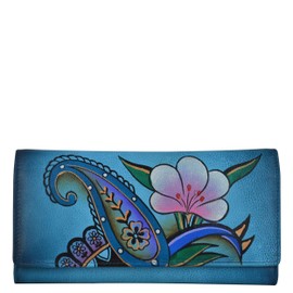 Anna by Anuschka Women's Hand Painted Genuine Leather Multi Pocket Wallet - Denim Paisley Floral