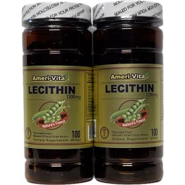 Ameri-Vita Lecithin 1200mg 2x 100 Soft gels Derived Nature's Finest Soya Beans Lecithin