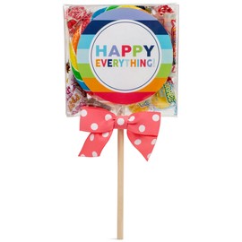 100 North Oh Sugar! Sweets! Happy Everything! - Multicolor Stripes 4 Inch Clear Plastic Box Whirly Lollipop and Wrapped Candies