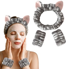 NJCXOLA Spa Headband for Washing Face Wristband Set with 2 Wrist Straps Sponge Soft Terry Cloth Makeup Skin Care Non-Slip Headband for Women