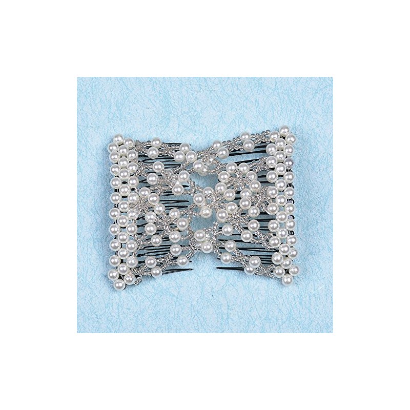 Ruihfas Delicate Women Girls Easy Stretch Pearls Combs Beaded Hair