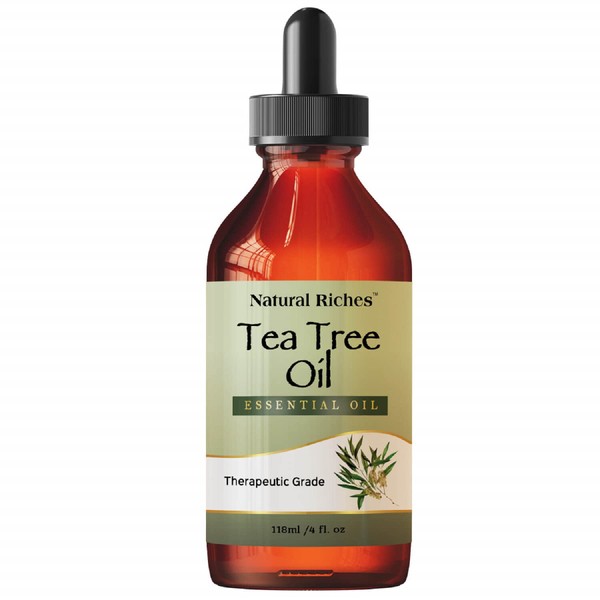 Natural Riches Tea Tree Oil for Skin - Pure Organic Tea Tree Essential Oil melaleuca for Acne, Hair, Piercings, Skin and Scalp for Diffuser Humidifier Aromatherapy Premium Quality 4 fl oz