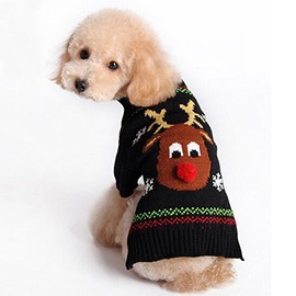 Mikayoo Dog Christmas Sweater, Pet Xmas Sweater, Cat Holiday Sweater, Legless Design Keep Warm and Move Freely, Holiday Festive Sweater for Small Dogs or Cats (Black Deer S)