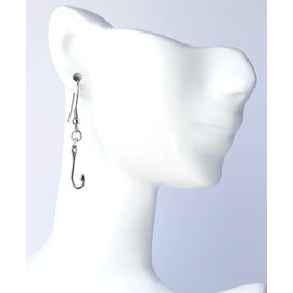 Fish Hook - 20x5.5mm - Silver alloy charm dangle earrings. Hypoallergenic Stainless-Steel Fishhooks or Ball Post Earrings Optional