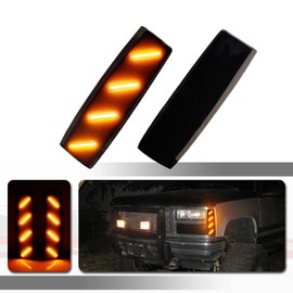 Tonsya For 1988 1989 1990 1991 1992 1993 GMC Suburban C1500 C2500 C3500 K1500 K2500 K3500 Front Bumper side Marker Lights Smoked Lens Amber Led Lamps GM2551141, GM2550141