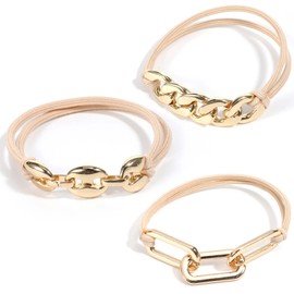 3Pcs Hair Tie Bracelets for Women, Gold Ponytail Holders with Metal Jewelry No Damage Elastic Scrunchies Cute Hair Accessories for Women Girls