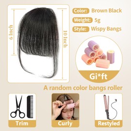 Shoobidoo Clip in Bangs Human Hair 100% clip in hair extensions real human hair Brown Black Air bangs hair clip human hair Hairpieces for Women Curved Bangs for Daily Wear