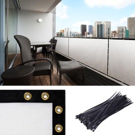 Amgo 3' x 10' White Balcony Privacy Screen, Apartment Porch Railing Patio Fence Windscreen Fabric Cloth, Heavy Duty, 90% Blockage, Commercial and Residential (We Make Custom Size)