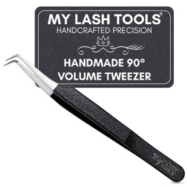 My Lash Tools My Lash Tools 90 Degree Volume Fiber Tip Lash Tweezer 12cm C Precision Stainless Steel Eyelash Extension Tool, Anti-Slip Handle, Fine 90 Tip for Mega Volume & Russian Volume Lashing (Black)