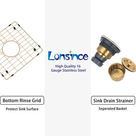 Lonsince Drop In Bar Sink,Gold Bar Sink 17 X 19 inch,16 Gauge Stainless Steel Small Bar Sinks
