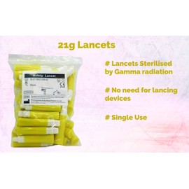 50 x Single Use Sterile Safety Lancets (21G) for Blood Testing/Samples