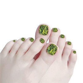 24pcs/set Press On Toenails for Women and Girls Glitter Toenails Acrylic Fake Toenails Artificial Toenails Kit Glue On Toe Nails(Green)