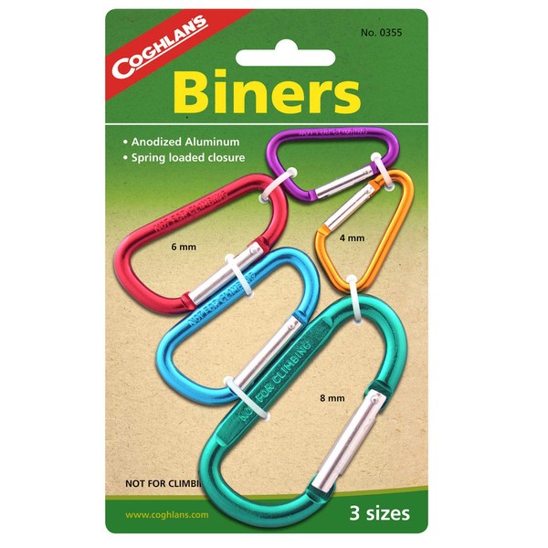 Coghlan's Multi-Pack Biners: Five Carabiners of Varying Sizes and Colors #0355